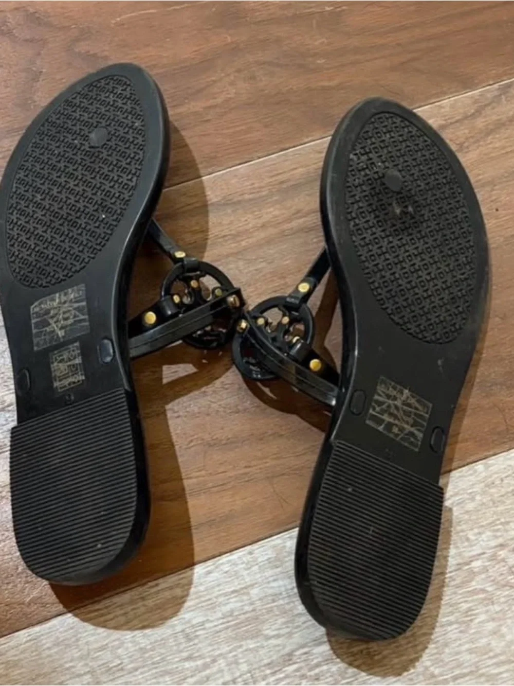 Tory Burch Black Sandal with Gold Logo Medallions